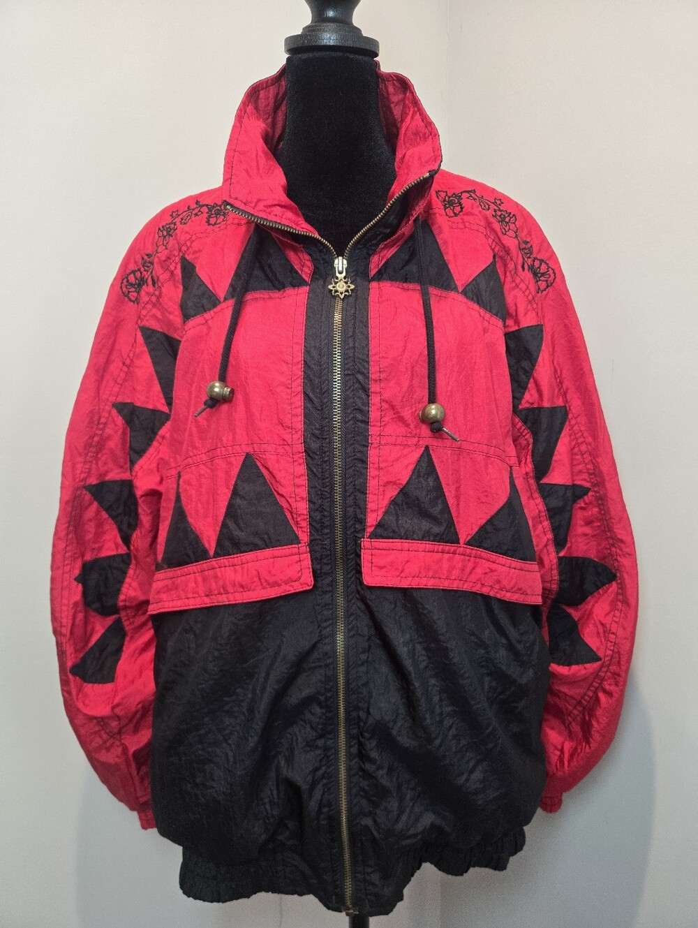 Lavon Vintage Jacket Women's Large Nylon 90s Track Red Black